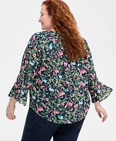 Style & Co Plus Printed Pintuck Top, Exclusively at Macy's