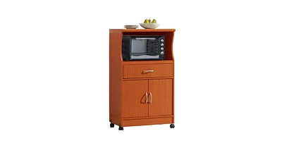 Mahogany Wood Finish Kitchen Cabinet Microwave Cart with Storage and Shelving