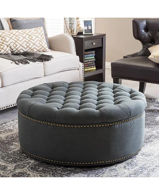 Baxton Studio Iglehart Gray Linen Modern Tufted Ottoman