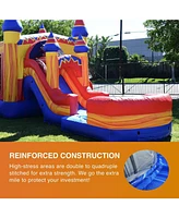 JumpOrange Superhero Bounce House Water Slide Combo with Pool (Blower Included), for Kids and Adults, Wet Dry Use, Tunnel Entrance, Basketball Hoop, O