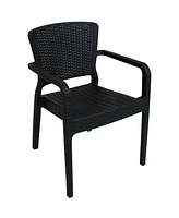 Segonia All-Weather Plastic Outdoor Dining Chair - Faux Wicker Rattan Design - Commercial Grade - Black - 2 Chairs