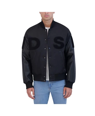 Hudson Jeans Men's Hdsn Logo Varsity Jacket With Leather Sleeves