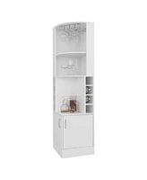 Fm Furniture Page Corner Bar Cabinet with Wine Storage and Glass Rack, White