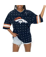 Gameday Couture Women's Navy Denver Broncos Kickoff Time Allover Rhinestone Sports Stripe Jersey V-Neck T-Shirt