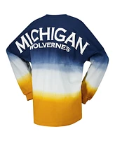 Spirit Jersey Women's Navy/White Michigan Wolverines Ombre Long Sleeve Dip-Dyed Spirit Jersey