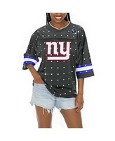 Gameday Couture Women's Anthracite New York Giants Kickoff Time Allover Rhinestone Sports Stripe Jersey V-Neck T-Shirt