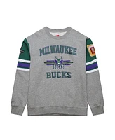 Mitchell & Ness Men's Heather Gray Milwaukee Bucks Hardwood Classics All Over 4.0 Pullover Sweatshirt