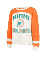 '47 Brand Women's Cream Miami Dolphins Double Header Curve Raglan Long Sleeve Crop Top
