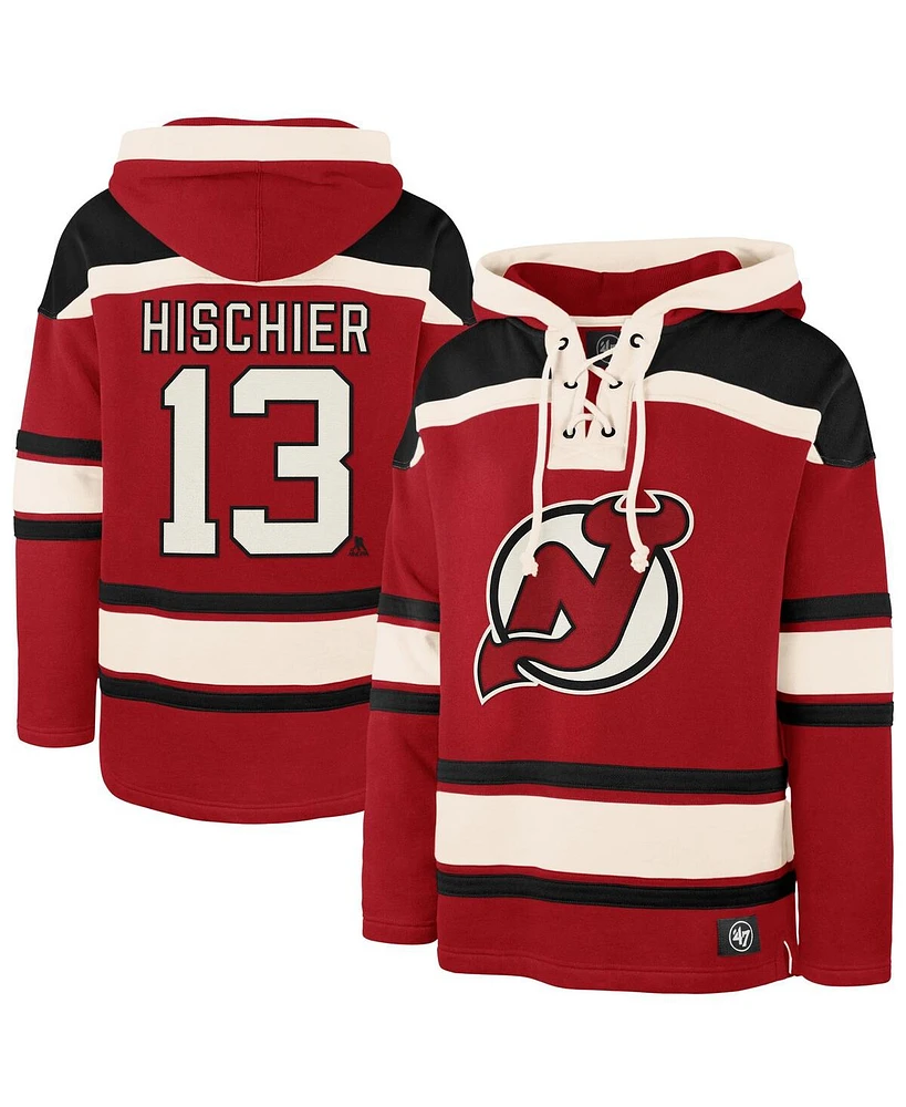 '47 Brand Men's Nico Hischier Red New Jersey Devils Player Name Number Lacer Pullover Hoodie