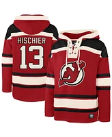 '47 Brand Men's Nico Hischier Red New Jersey Devils Player Name Number Lacer Pullover Hoodie