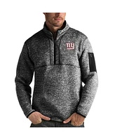 Antigua Men's Heather Black New York Giants Fortune Quarter-Zip Pullover Jacket