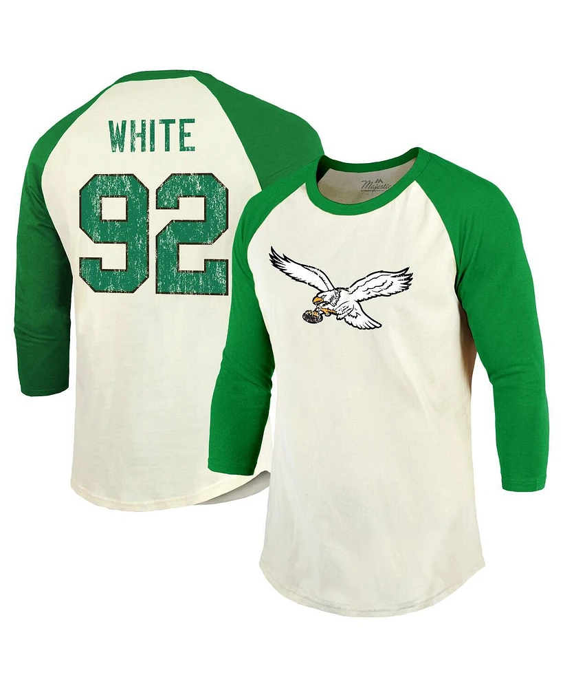 Majestic Men's Cream/Kelly Green Reggie White Philadelphia Eagles Retired Player Name Number 3/4 Raglan Sleeve T-Shirt