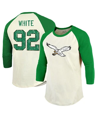 Majestic Men's Cream/Kelly Green Reggie White Philadelphia Eagles Retired Player Name Number 3/4 Raglan Sleeve T-Shirt