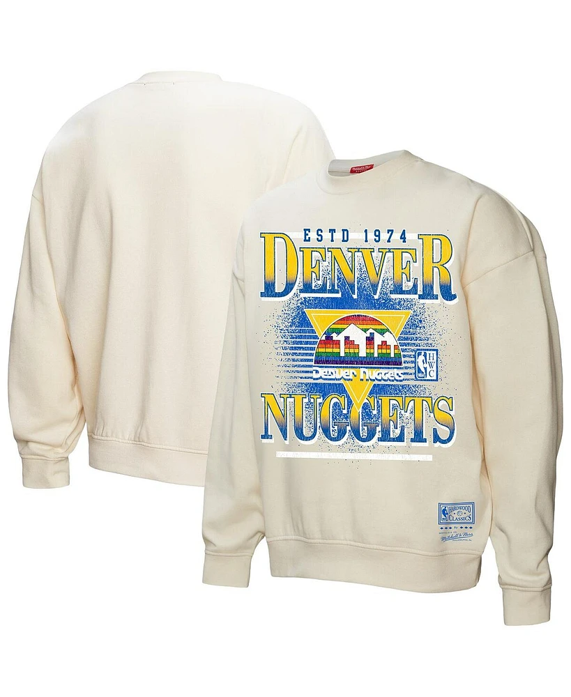 Mitchell & Ness Women's Cream Denver Nuggets Oversprayed Pullover Sweatshirt