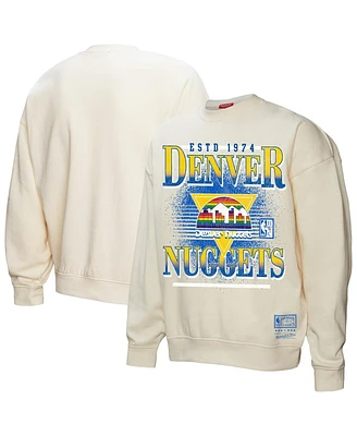 Mitchell & Ness Women's Cream Denver Nuggets Oversprayed Pullover Sweatshirt