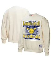 Mitchell & Ness Women's Cream Golden State Warriors Oversprayed Pullover Sweatshirt