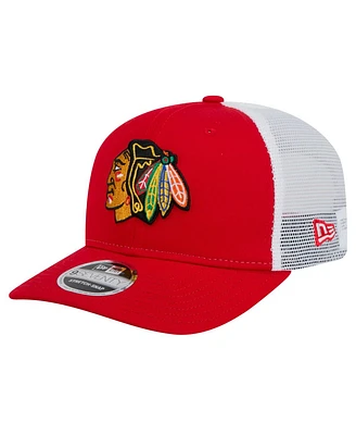 New Era Men's Red Chicago Blackhawks Core Trucker 9SEVENTY Stretch-Snap Hat