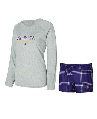 Concepts Sport Women's Minnesota Vikings Petition Raglan Long Sleeve T-Shirt Shorts Set