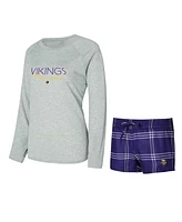 Concepts Sport Women's Minnesota Vikings Petition Raglan Long Sleeve T-Shirt Shorts Set