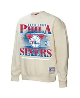 Mitchell & Ness Women's Cream Philadelphia 76ers Oversprayed Pullover Sweatshirt