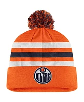 Fanatics Men's Orange/Navy Edmonton Oilers 2020 Nhl Draft Authentic Pro Cuffed Pom Knit Hat