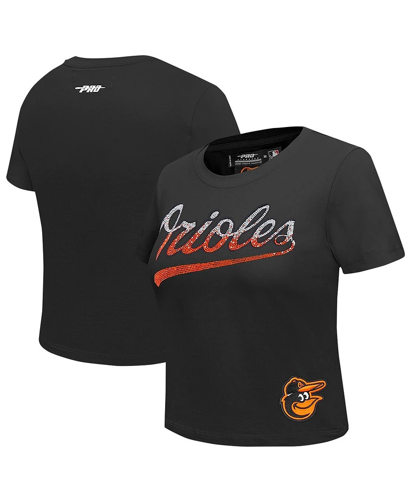 Pro Standard Women's Black Baltimore Orioles Rhinestone Slim Fit T-Shirt