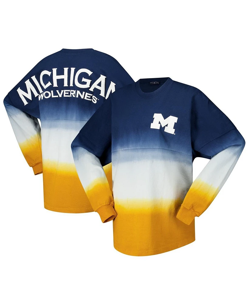 Spirit Jersey Women's Navy/White Michigan Wolverines Ombre Long Sleeve Dip-Dyed Spirit Jersey