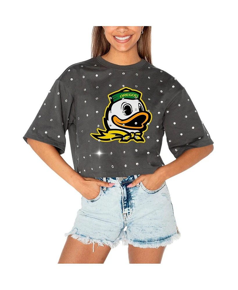 Gameday Couture Women's Gray Oregon Ducks Go Time Rhinestone Crop T-Shirt