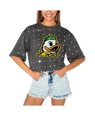 Gameday Couture Women's Gray Oregon Ducks Go Time Rhinestone Crop T-Shirt