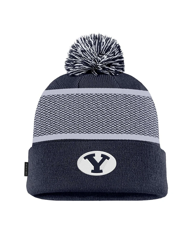 Nike Men's Navy Byu Cougars 2024 Sideline Peak Cuffed Knit Hat with Pom