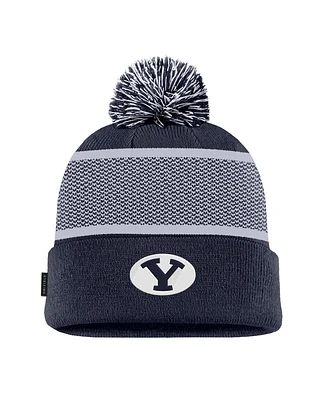 Nike Men's Navy Byu Cougars 2024 Sideline Peak Cuffed with Pom Knit Hat