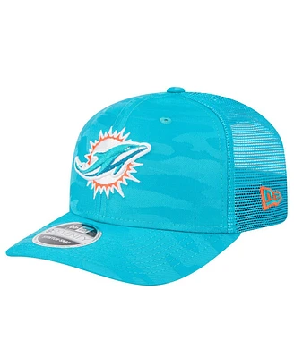 New Era Men's Aqua Miami Dolphins Adventure Camo Trucker 9SEVENTY Stretch-Snap Adjustable Hat