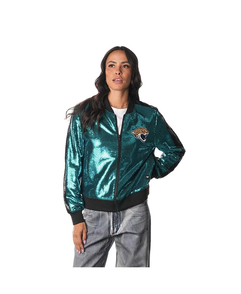 The Wild Collective Women's Teal Jacksonville Jaguars Sequin Full-Zip Bomber Jacket