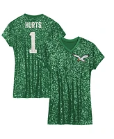 Outerstuff Big Girls Jalen Hurts Kelly Green Philadelphia Eagles Sequin Player Name Number V-Neck Dress