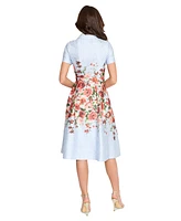 Tahari Women's Floral-Print Textured Fit & Flare Dress