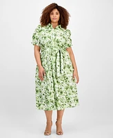 Anne Klein Plus Cotton Puff-Sleeve Dress