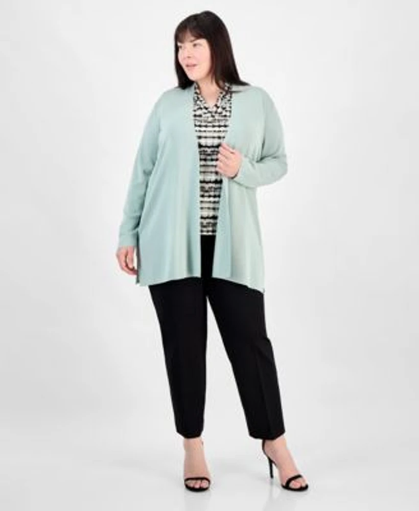 Anne Klein Plus Size Napa Cardigan Printed Top Hollywood Ankle Pants
