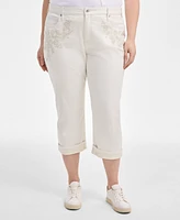 Style & Co Plus Embroidered Mid-Rise Curvy-Fit Capri Jeans, Exclusively at Macy's