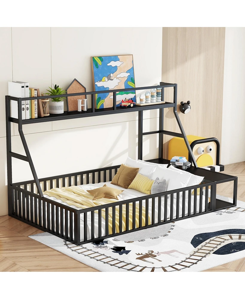 Metal Floor Bed with Desk and Storage Shelves