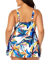Anne Cole Plus Size Printed Surplice Swim Dress