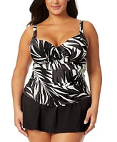 Anne Cole Plus Size Drape Front Underwire Tankini Top Bottoms