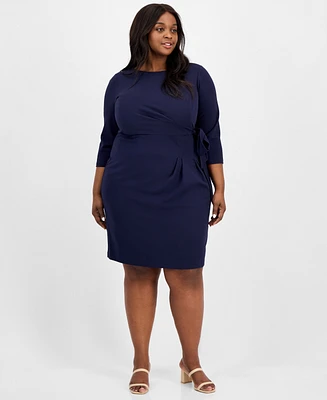 Tahari Plus Side-Tie Back-Belted 3/4-Sleeve Dress