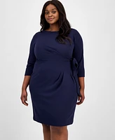 Tahari Plus Side-Tie Back-Belted 3/4-Sleeve Dress