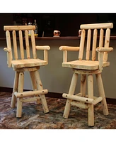 Rustic Bar Stool, Log Cabin Style Unfinished Wood Construction, 4-Foot, Set of 2