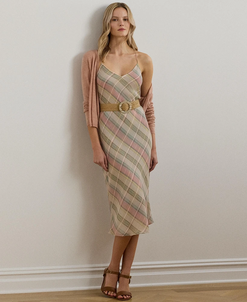 Lauren Ralph Women's Plaid Chiffon Slip Dress