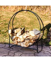 40-Inch Firewood Log Rack Hoop - Iron Round Firewood Rack for Indoor or Outdoor Use - Black