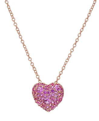 Lab Grown Pink Sapphire Cluster Hearty 18" Pendant Necklace (3-1/4 ct. t.w.) in 14k Rose Gold-Plated Sterling Silver