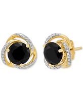 Macy's Onyx (3-7/8 ct. t.w.) & Diamond (1/10 ct. t.w.) Stud Earrings & Pendant Necklace in 14k Gold Over Sterling Silver, 16" + 2" extender