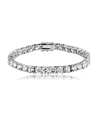 Sterling Silver White Gold Plated with 5mm Round Prong Set Cubic Zirconia Tennis Bracelet