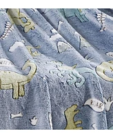 GoodGram Glow in the Dark Blue Dinosaur & Friends Ultra Plush Juvi Fleece Accent Throw Blanket - 50 in. X 60 in.